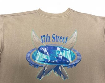 Bluza vintage 17th Street Surf Shop w kolorze beżowym z nadrukiem i okrągłym dekoltem