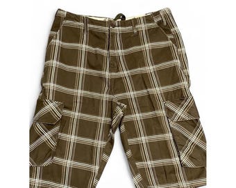 Y2K plaid president Stone canvas brown baggy shorts