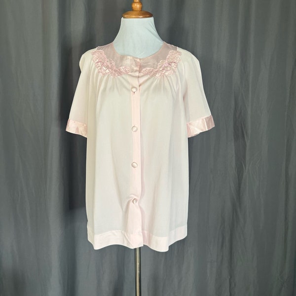 Top da pigiama vintage in raso rosa pastello e nylon degli anni '80 L