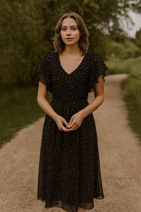 aretha franklin gold dress Black And Gold Polka Dot Gathered Midi Dress – AX Paris