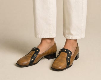 vintage Mocassins Cobbies Picador marron 7,5 talons en cuir à clous