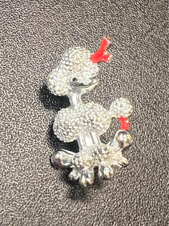 Vintage 50s Silver Tone Red Enamel Poodle Pin Pen… - image 1