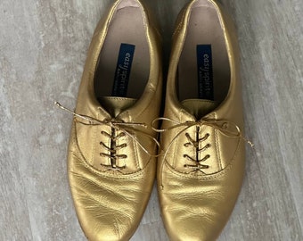 Vintage 1980s Easy Spirit Gold Leather Sneakers Casual  Oxfords 7