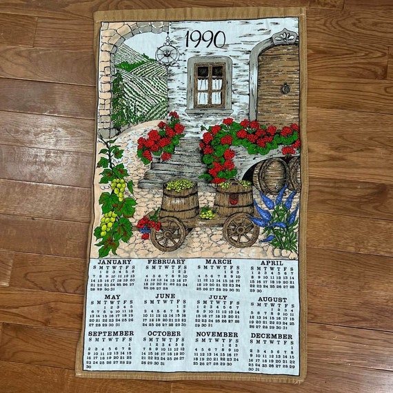 Vintage 1990 Calendar Kitchen Tea Towel - Etsy