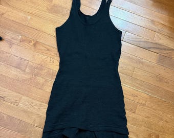 Vintage gebreid badpak van zeldzame wol uit de jaren 1920, zwarte zwemjurk XS