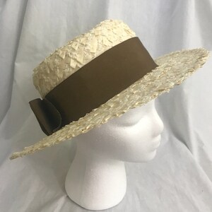Vintage 60s Cream Bow Round Straw Sun Hat - Etsy