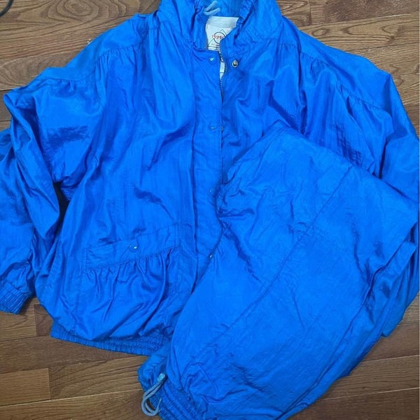 Vintage 80s Bright Blue Nylon Tracksuit XL