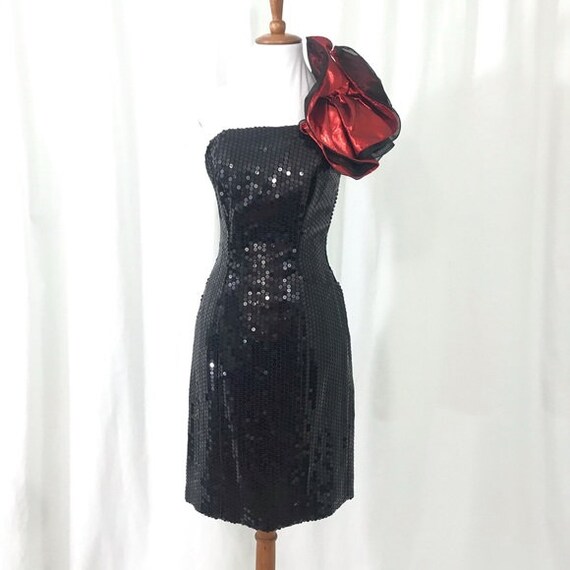 Vintage NWOT Loralie 90s Black Sequin Red Ruffle … - image 4