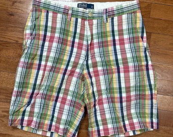 Vintage 90s Men's Polo Ralph Lauren MAdras Cotton Plaid Shorts 31