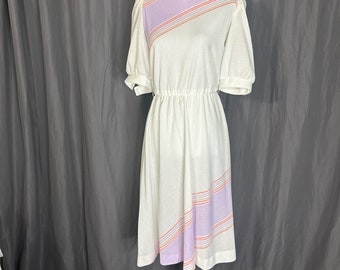 Vintage 1970s Lady Carol White Striped Secretary Midi Dress S/M