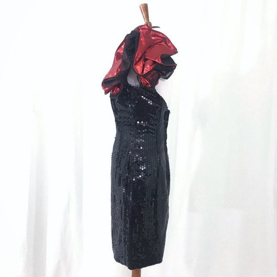 Vintage NWOT Loralie 90s Black Sequin Red Ruffle … - image 2