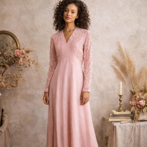 dusty pink lace maxi dress Lost In The Skies Maxi Dress Pink Size M main image 0