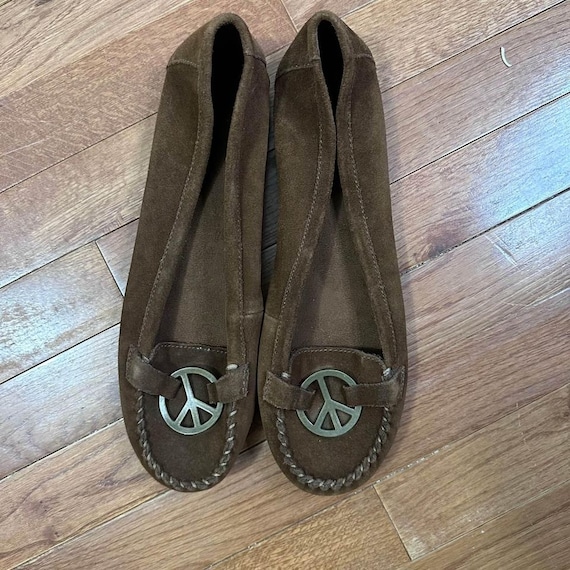 Vintage Minnetonka Peace Sign Suede Moccasins 11 - image 1