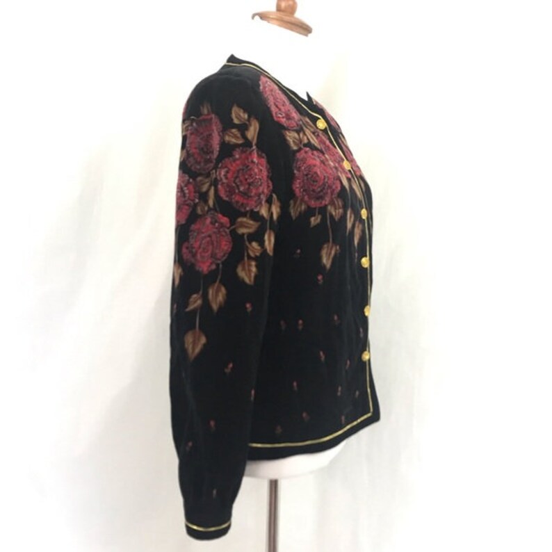 Vintage 1980s Saxon Hall Black Velvet Floral Blazer M
