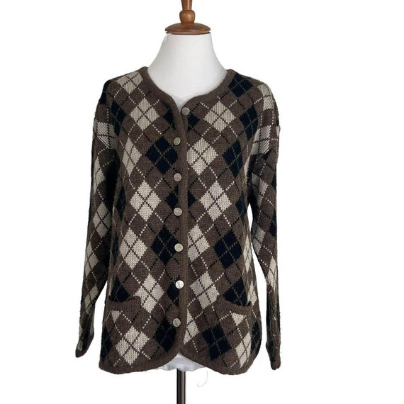 Vintage 60s 70s Tally Ho Argyle Cardigan Sweater S - image 1