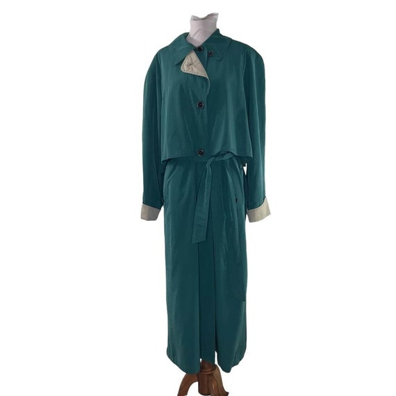 Vintage 80s NuAge Teal Trench Coat L
