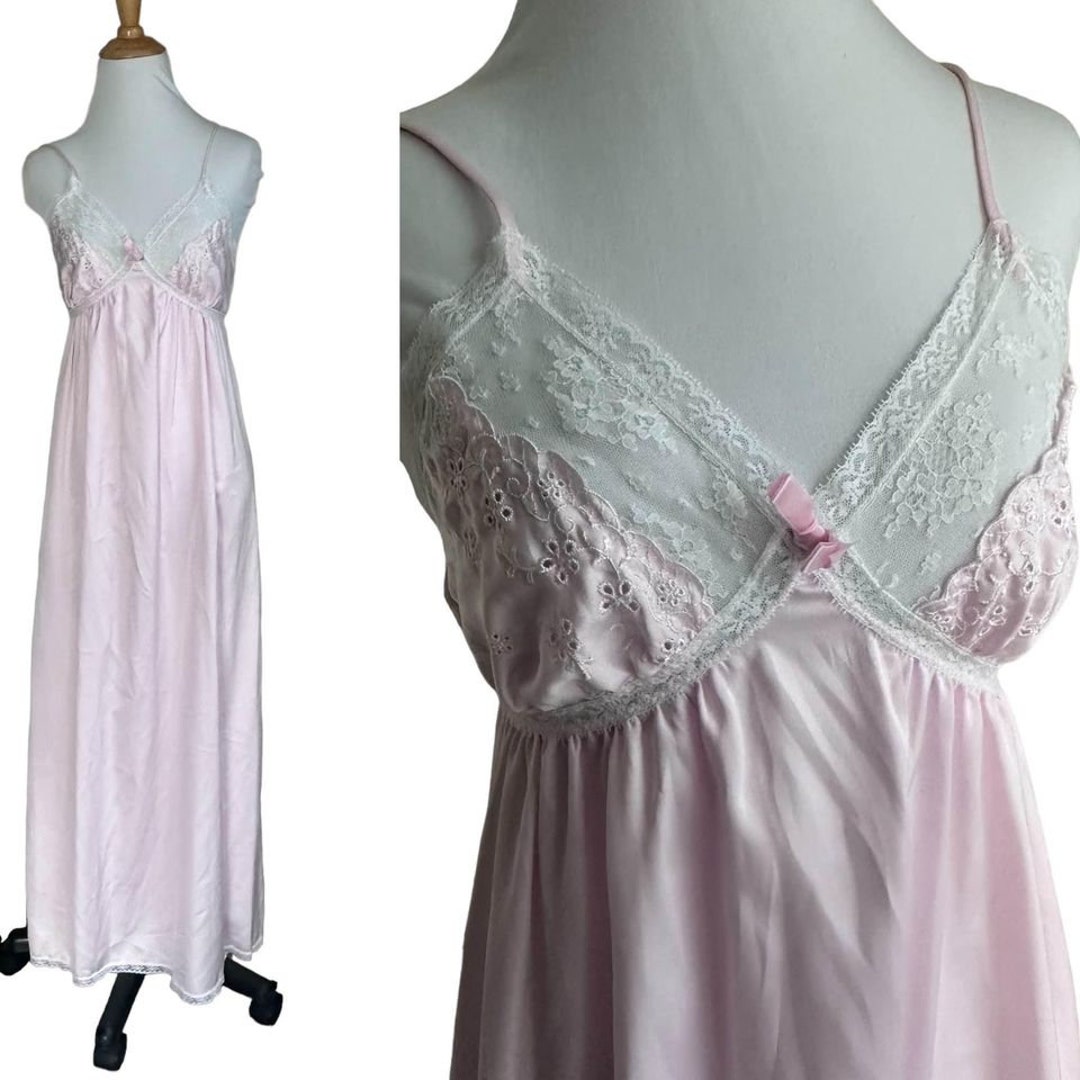 Vintage 80s Pink Maxi Coquette Nightgown S - Etsy