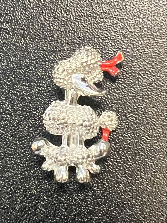 Vintage 50s Silver Tone Red Enamel Poodle Pin Pen… - image 8