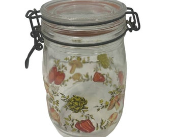 Vintage Arc France 1L Glass Hinged Jar Canister Mushrooms Artichokes Vegetables