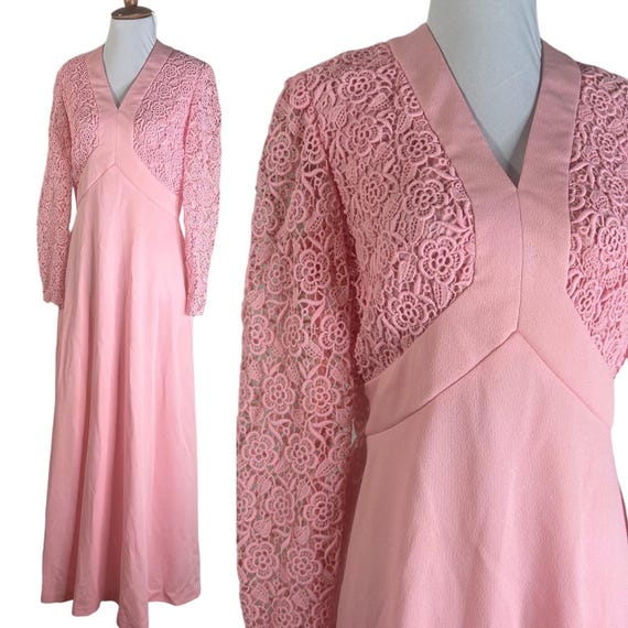 Vintage 1960s Designer Abella Paris Pink Lace Maxi Dress. M - Etsy