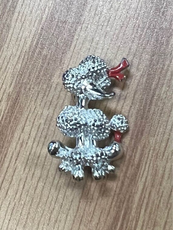 Vintage 50s Silver Tone Red Enamel Poodle Pin Pen… - image 7