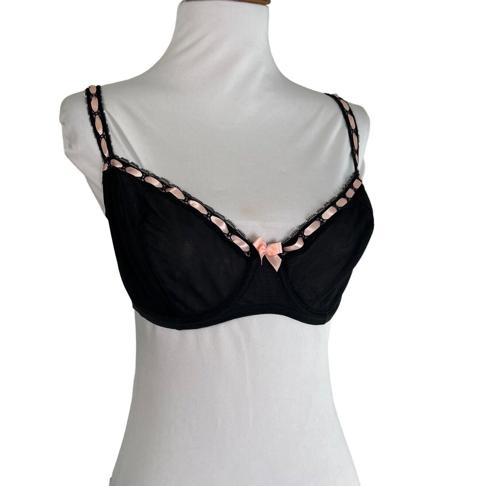 black lace triangle bralette, size small bralette, y2k bra, black lace bra,  black lingerie, lace lingerie, vintage black bra, small lace bra