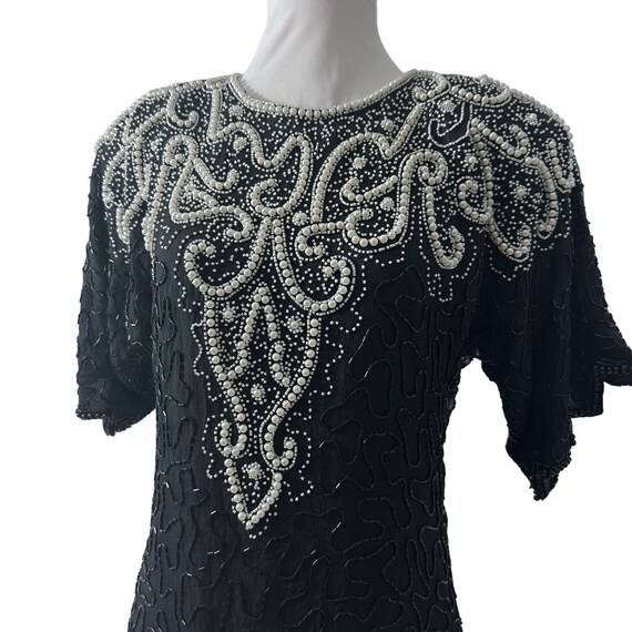 Vintage 80s Silky Nites Sequined and Pearl Embell… - image 2