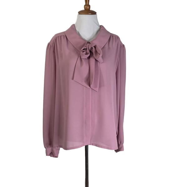 Camicetta vintage anni '80 Josephine Rose rosa con collo allacciato Xl 16