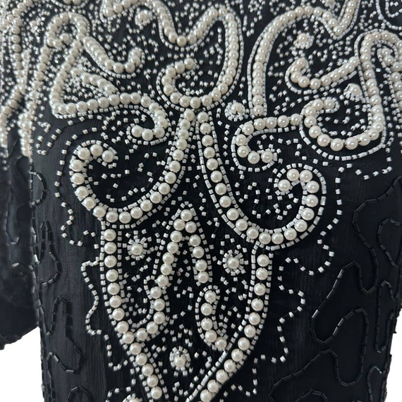 Vintage 80s Silky Nites Sequined and Pearl Embell… - image 3