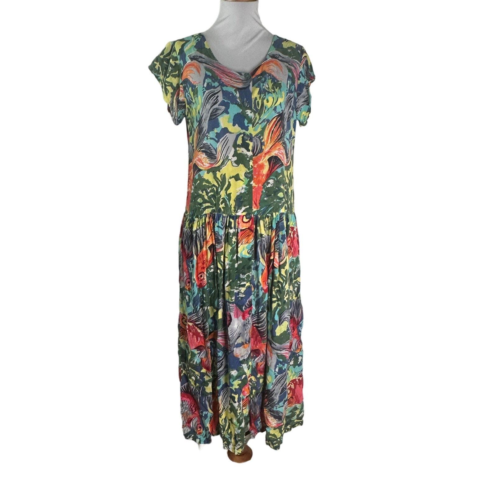 Robe Koché Imprimée Poisson Koi Et étiquettes Graphiques - Taille 38, Longueur Midi, Style Robe De Bal - Neuf Avec étiquettes