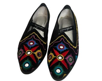 Bailarinas estilo boho Impo Festival, bordadas, vintage de los años 90, talla 7.5, nuevas en caja.