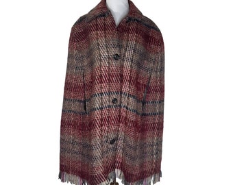 Vintage 1960s Macnab Scottish Wool Mohair Plaid Fringed Cape  Large / XL