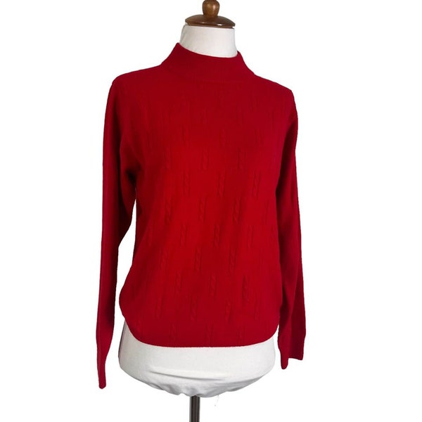 Vintage 80s Crystal- Kobe Red Soft Mock Neck Sweater M