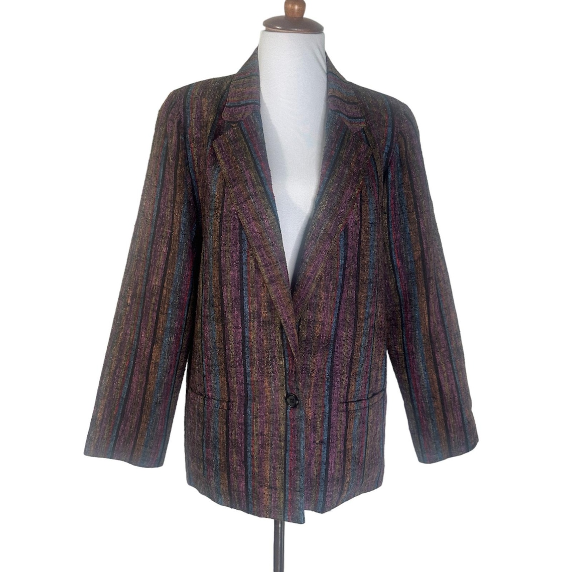 Vintage Peabody House Linen Blend Striped Blazer Jacket 70s Preppy M/L, foto 2 di 5