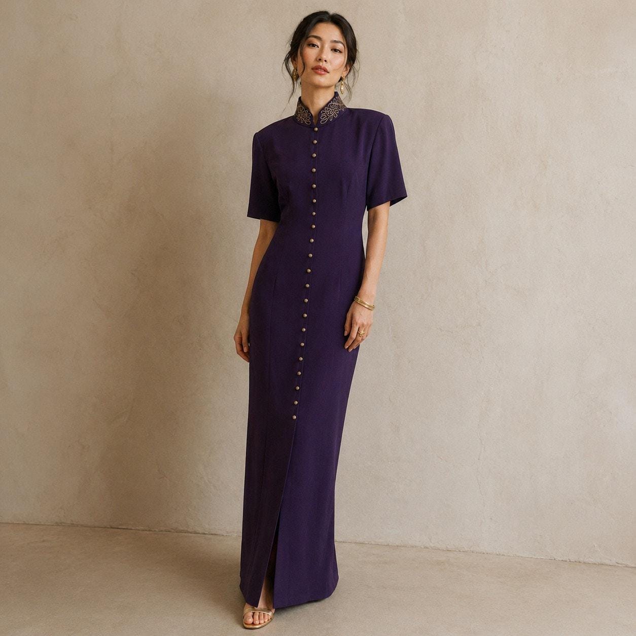 slim fit dress slacks Celestial Wrap Dress Purple & Gold | Women Fashion main image 1