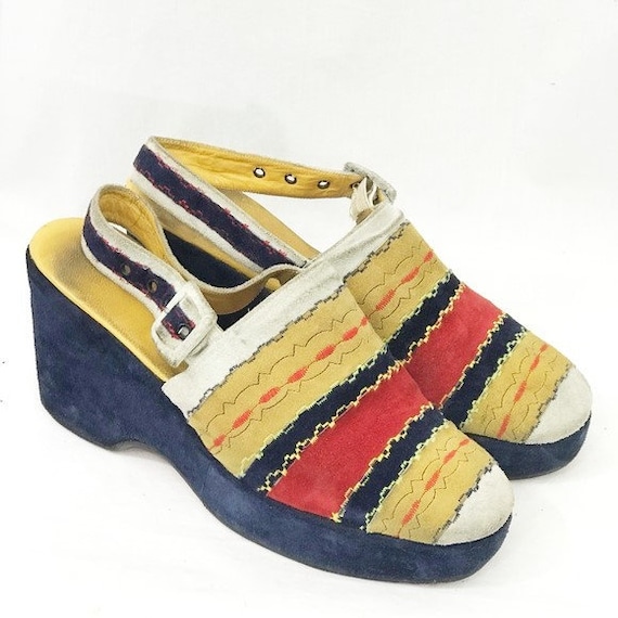 Vintage 70s Edourd Jerrold Blue Suede Platforms 8B