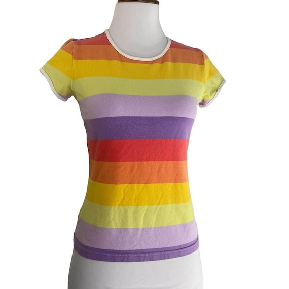 Vintage 90s Liz Claiborne Rainbow Striped Shirt PS - image 1