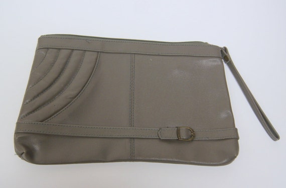 Vintage 1980s Gray Leather Clutch with Wrist Strap - image 2
