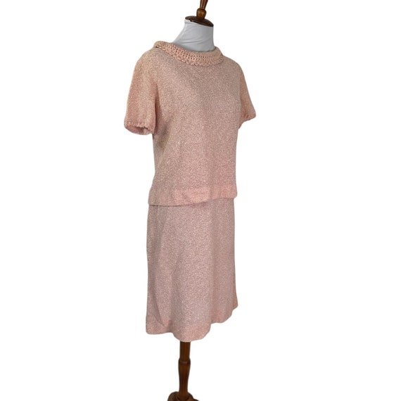 Vintage 1960s Leslie Fay Pink Knit Two Piece Top … - image 4