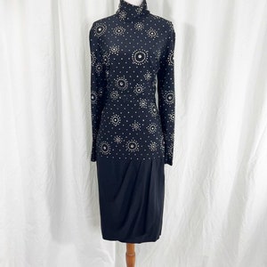 Vintage 70s/ 80s Disco Rhinestone Constellation Stretchy Cocktail Dress M