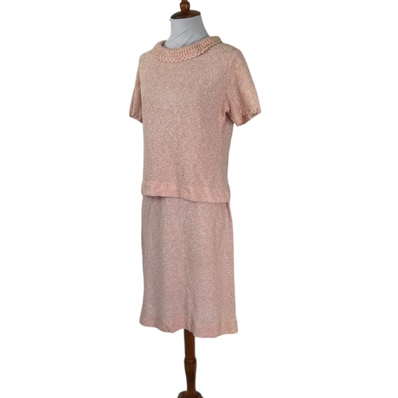 Vintage 1960s Leslie Fay Pink Knit Two Piece Top … - image 3