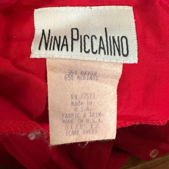 Vintage 1980s Red Nina Piccalino Red Rayon Full S… - image 9