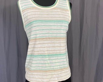 Vintage 70s Striped Knit Sleeveless Sweater M