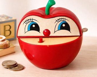 Salvadanaio vintage a carica manuale a forma di mela, salvadanaio per bambini, giocattolo retrò