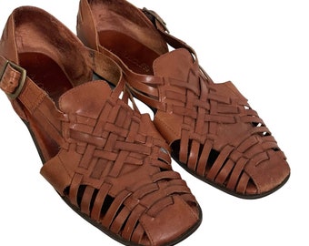 Vintage 1990s Brown Huarache Woven Boho Aersoloes Comfort Sandals  10