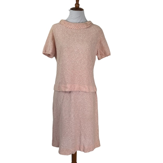 Vintage 1960s Leslie Fay Pink Knit Two Piece Top … - image 1