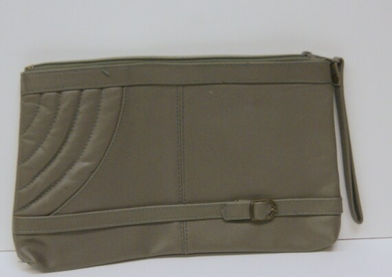 Vintage 1980s Gray Leather Clutch with Wrist Strap - image 1