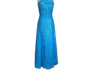 Vintage 90s Lillie Rubin Frozen Blue Sequined Formal Dress Gown XS 0/2