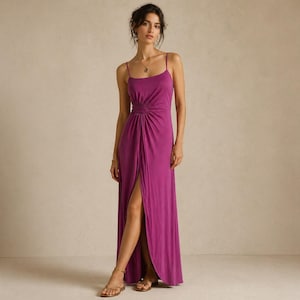 chinese dress ladies Fuchsia Pink Cotton Halter Dress - Maxi Dresses main image 0