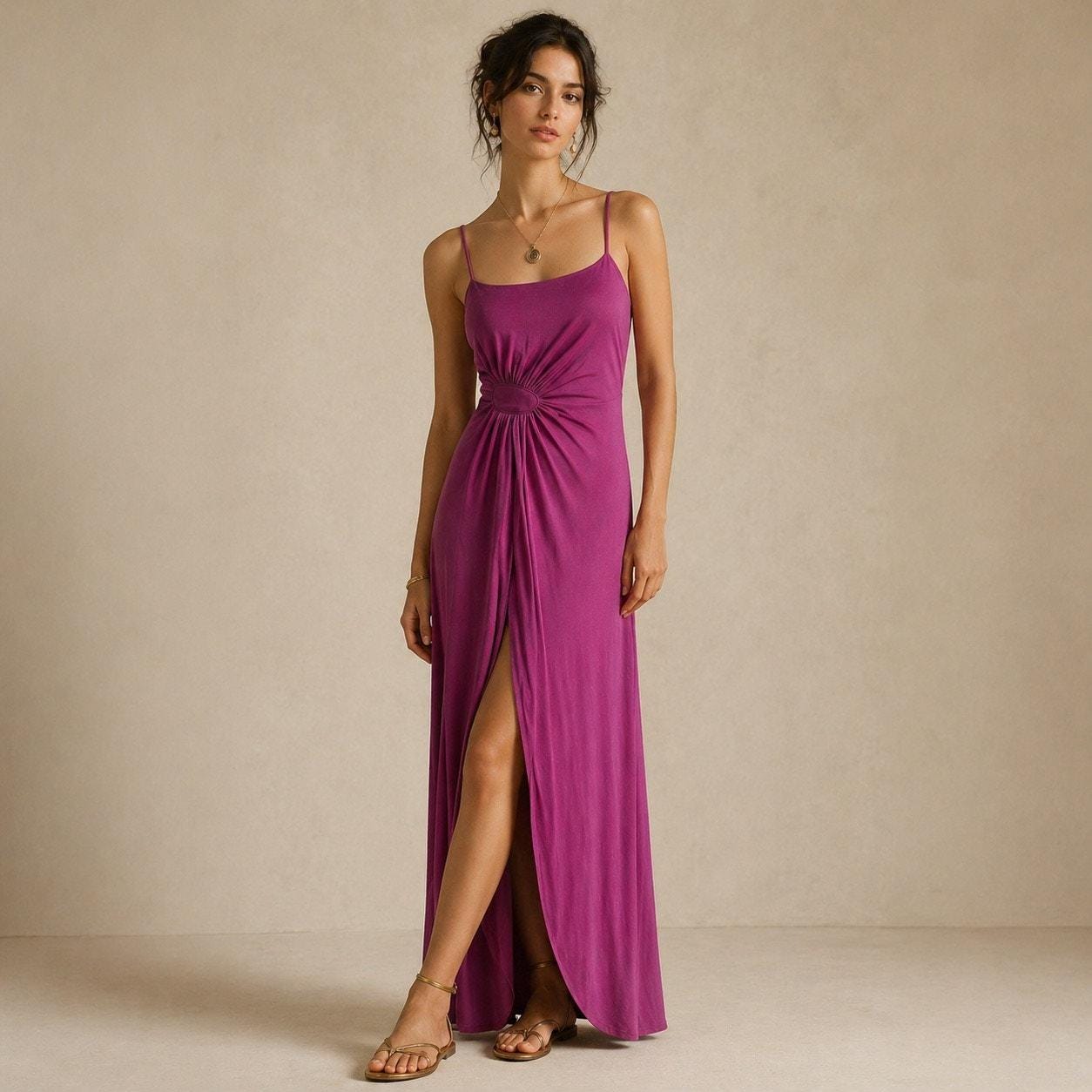 white christmas dresses Twisted Cutout Fuchsia Bodice Maxi Dress XL / 10 / Pink